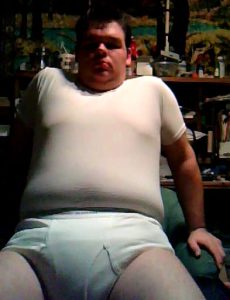 me in a mockup onesi and diaper